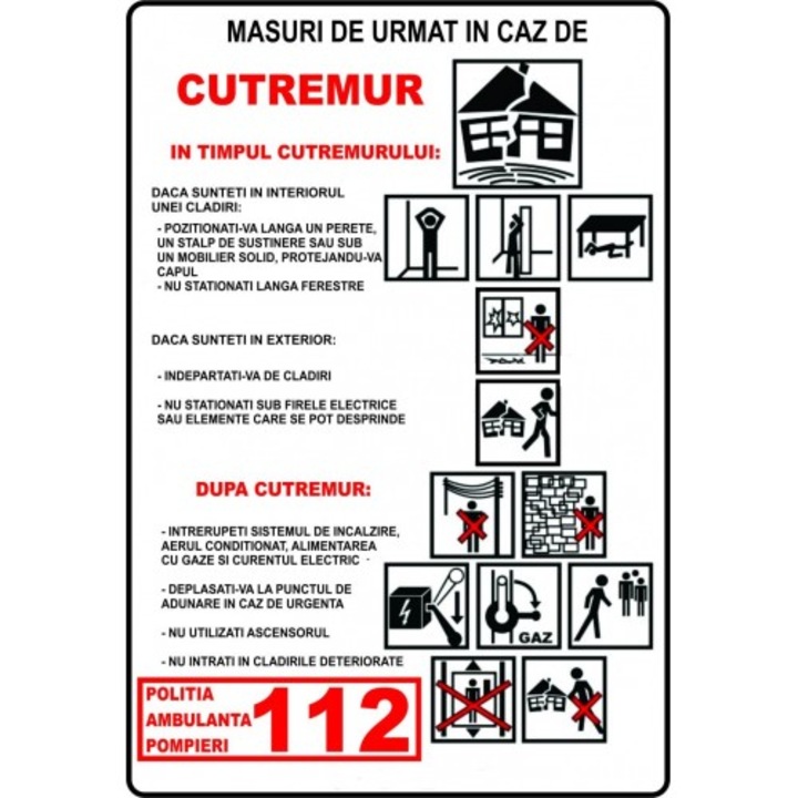 Indicator Pentru masuri in caz de cutremur, Sticker autocolant, Cri-Flo, Dimensiune A5 21x15 cm