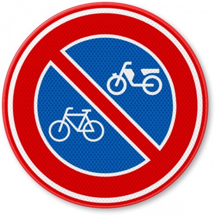 Indicator Semn de circulatie interzicere biciclete si mopedelor, Sticker autocolant, Cri-Flo, Dimensiune A3 42x30 cm