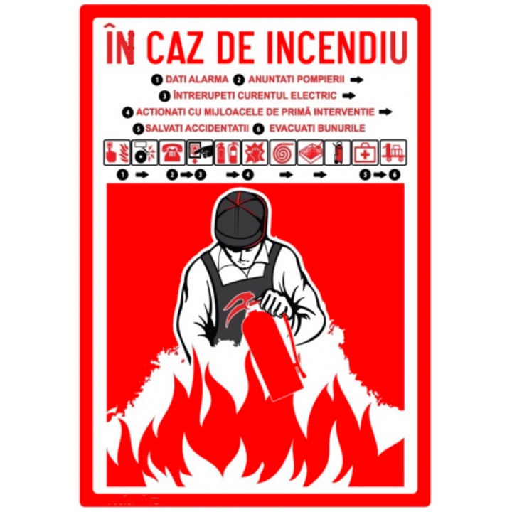 Indicator Semn pentru caz de incendiu si anuntarea pompieri, Sticker autocolant, Cri-Flo, Dimensiune A4 21x30 cm