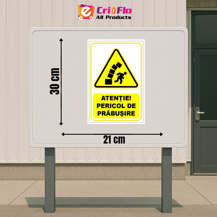 Indicator Semn pentru pericol de prabusire, Sticker autocolant, Cri-Flo, Dimensiune A4 21x30 cm