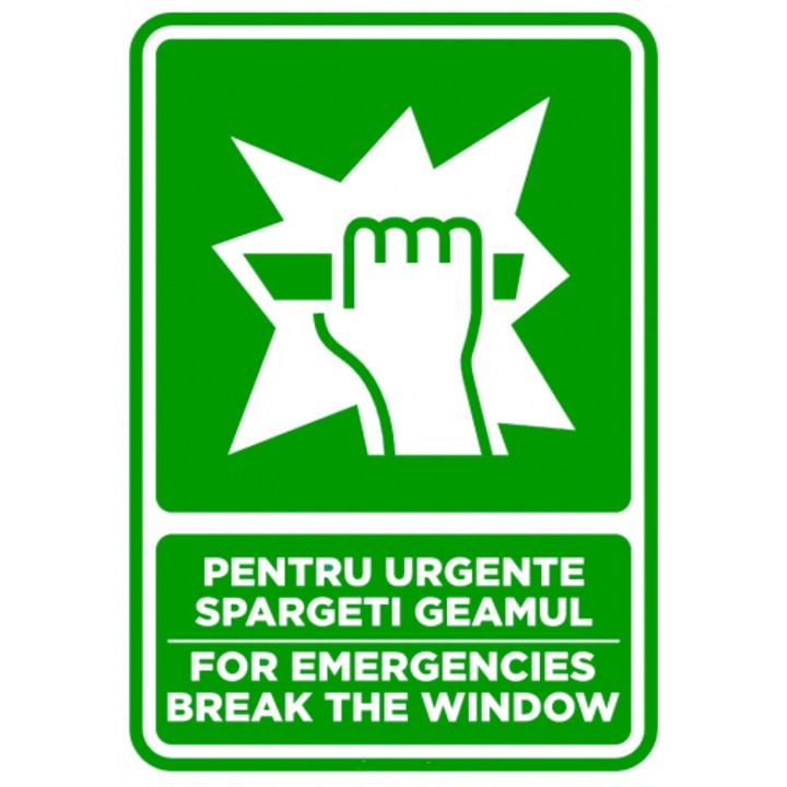 Indicator Semn pentru urgente sparge geamul, Sticker autocolant, Cri-Flo, Dimensiune A3 42x30 cm