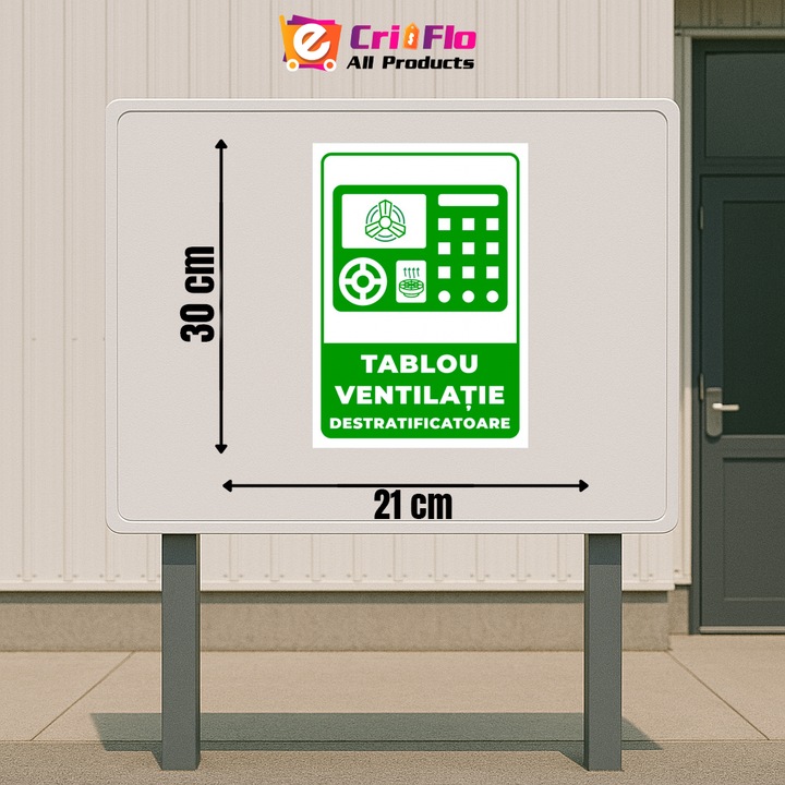 Indicator Semn pentru tablou ventilatie, Sticker autocolant, Cri-Flo, Dimensiune A4 21x30 cm