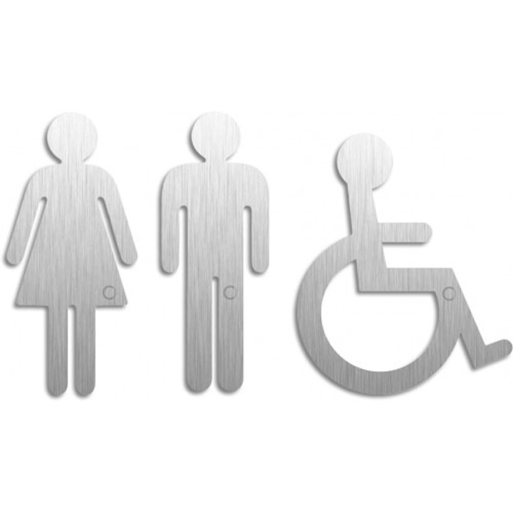 Indicator Toilet Signs Woman Man Wheelchair Set of 3 Signs, Sticker autocolant, Cri-Flo, Dimensiune A4 21x30 cm