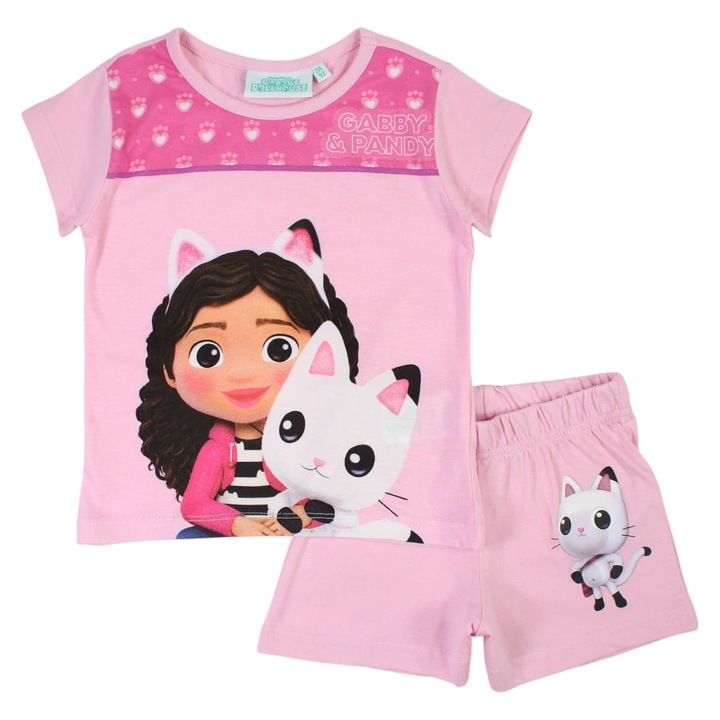 Pijamale copii cu maneca scurta, 100% bumbac, multicolor, Happy Days, Gabby's Dollhouse, Multicolor