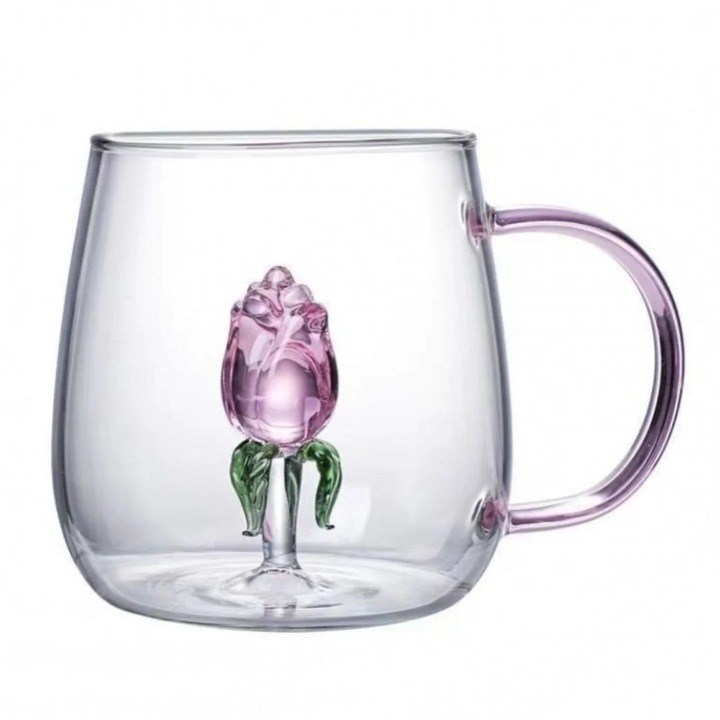 Cana cu lalea de sticla in interior, pereti dubli, sticla borosilicata, 400 ml, SZK129