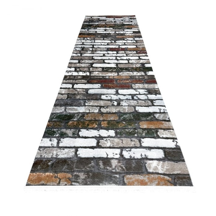 Covor traversă antiderapant inbazaar TRV1572, 80x300 cm, poliester, suport cauciuc TPE