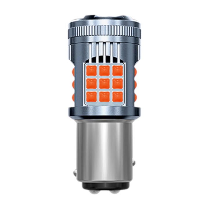 Bec Auto LED P21/5W BAY15D 1157, AutoREY® Premium, Pozitie Si Frana, 30W 2800LM, Culoare Rosu, 36 SMD 3030 Cu 2 Faze/Filamente, Ventilator Integrat Pentru Racire, CANBUS Fara Eroare, Rezistenta IP65, Iluminare Puternica 12V, Durabilitate 50000 Ore