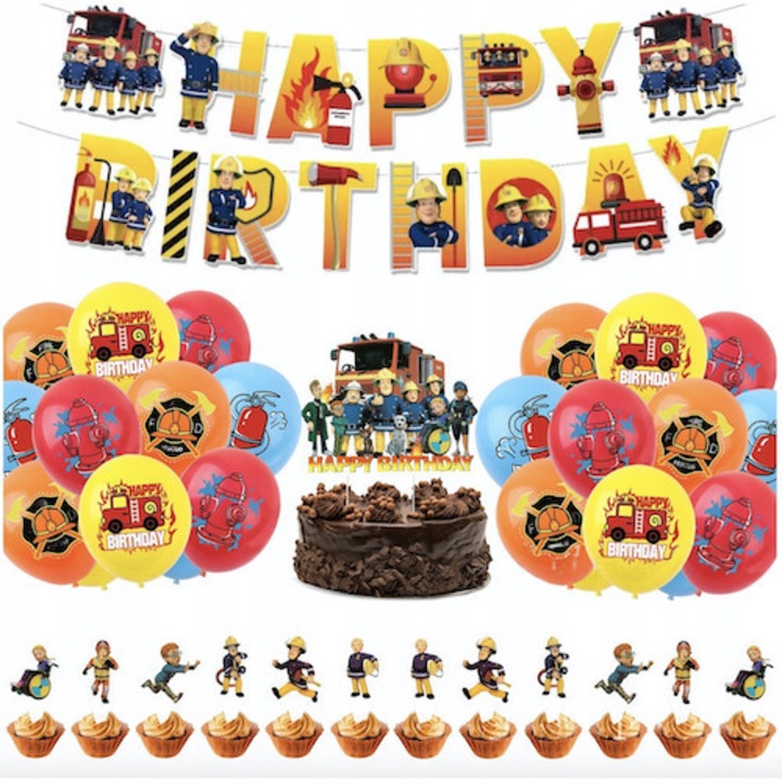 Party dekorációs készlet, többszínű, girland, tortadísz, 12 db cupcake dísz, 25 db lufi