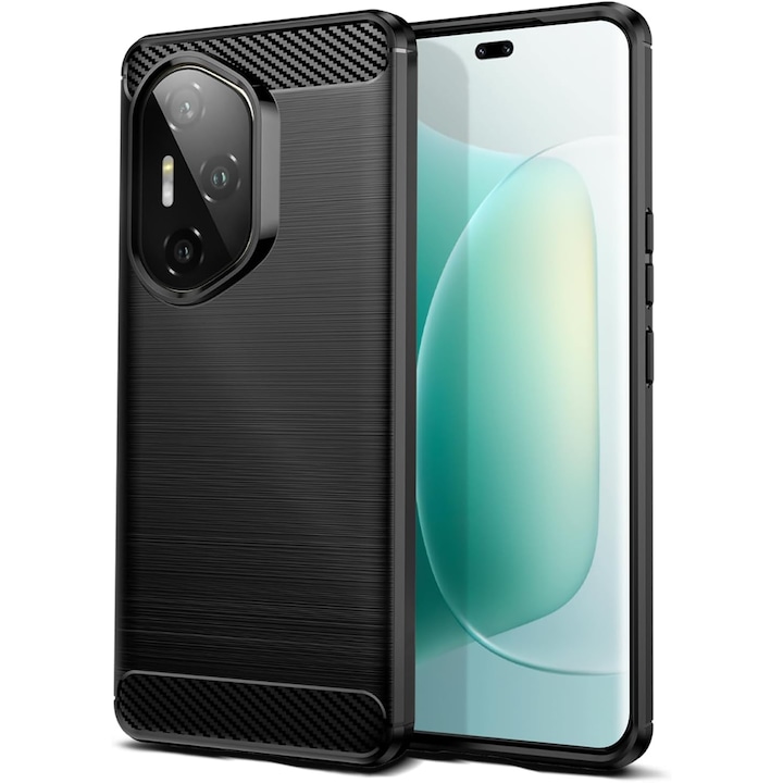 Калъф Aiyando за Honor 400 Pro, течен силикон, карбонов, черен