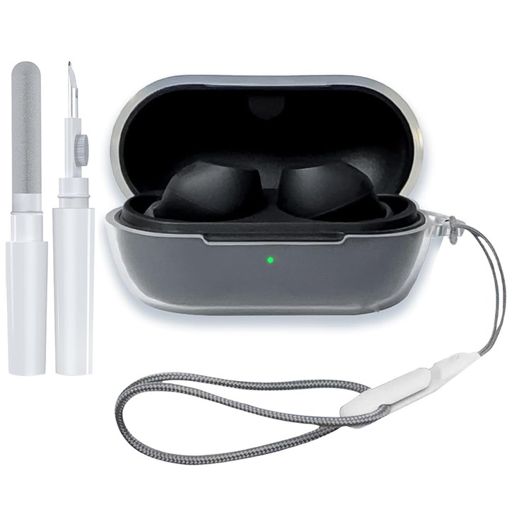 Husa pentru casti Sony WF-C710NB / WF-C710NL / WF-C710NW / WF-C710NP / WF-C710N, TPU transparent, cu kit de curatare si snur