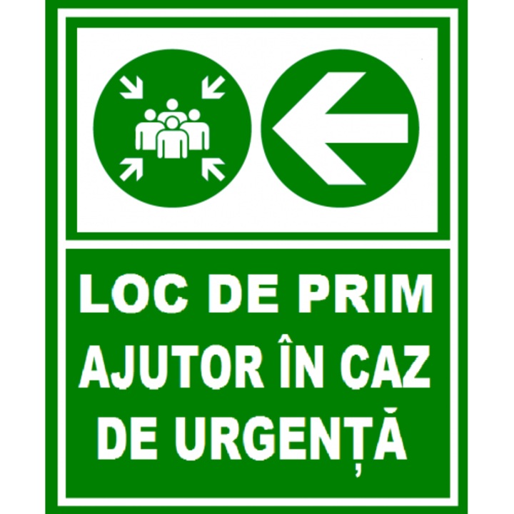 Indicator Pentru loc de adunare in caz de urgenta la stanga, Sticker autocolant, Cri-Flo, Dimensiune A3 42x30 cm