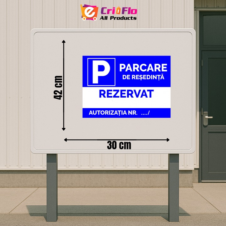 Indicator Pentru parcare de resedinta cu numar de autorizatie, Sticker autocolant, Cri-Flo, Dimensiune A3 42x30 cm