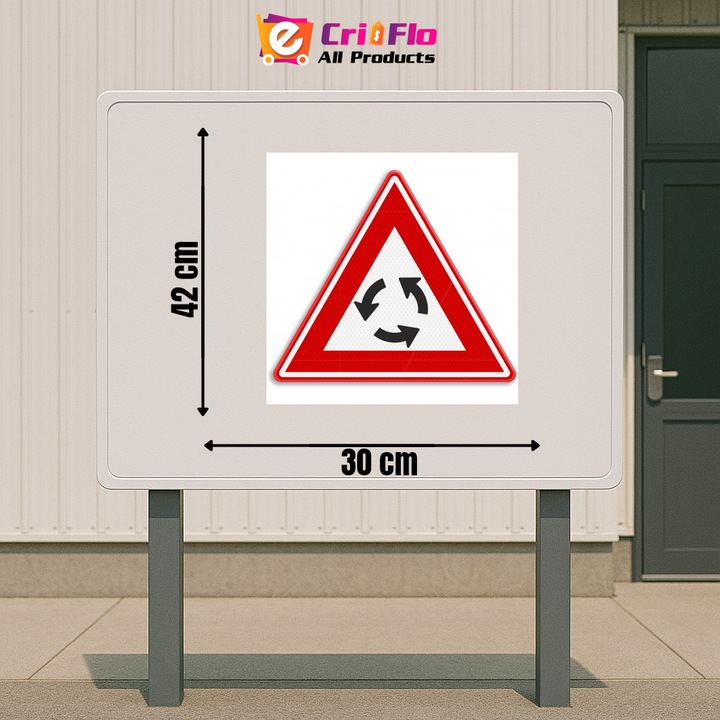 Indicator Semn de circulatie presemnalizare sens giratoriu, Sticker autocolant, Cri-Flo, Dimensiune A3 42x30 cm
