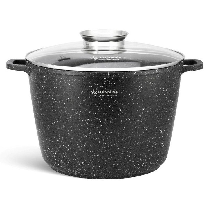 Caserola EDENBERG EB-8171, 32cm, aluminiu cu strat de marmura antiaderent, capac de sticla