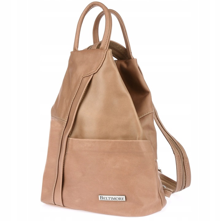 Дамска раница Beltimore, изработена от естествена кожа, бежова, размери 30x24x12см, 5 джоба, лесна за носене