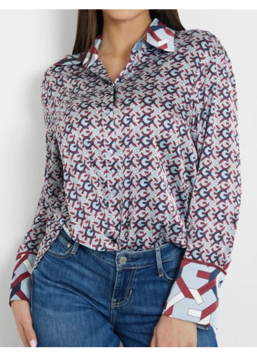 Camasa Guess, model Alexandra, regular, albastru marin, poliester, XL INTL