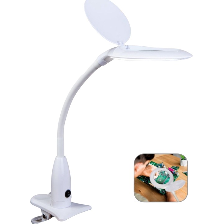 Настолна лампа SOHO Light, LED 30, 5x лупа, бяла, 34x30x14.5 см