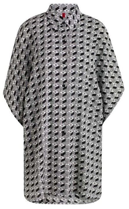 Rochie cu design relaxat și imprimeu, Alb/Negru