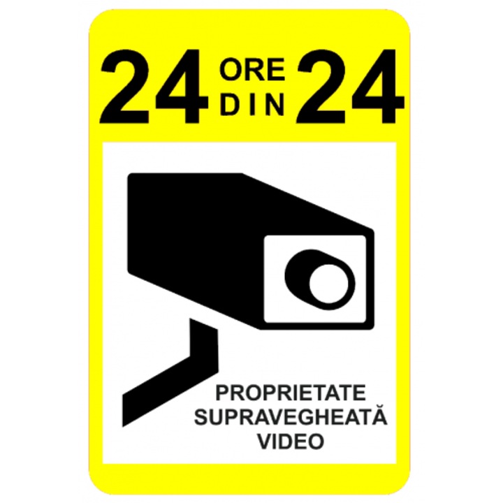 Indicator Semn pentru proprietate supravegheata video 24 din 24, Sticker autocolant, Cri-Flo, Dimensiune A5 21x15 cm