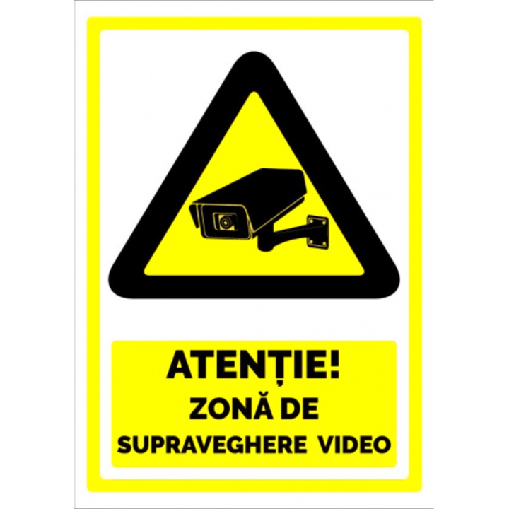 Indicator Semn pentru avertizare zona supravegheata video, Sticker autocolant, Cri-Flo, Dimensiune A5 21x15 cm