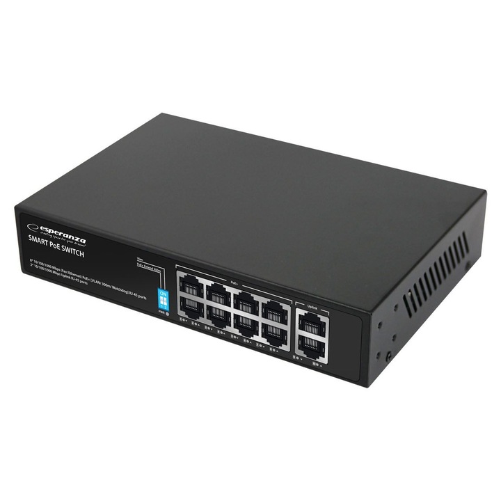 Switch Ethernet Esperanza ENS108, 10 porturi LAN, PoE+, 1 Gbps