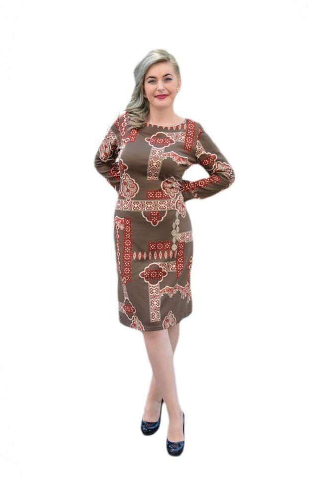 Rochie clasica cu imprimeu,D&J Exclusive, Maro