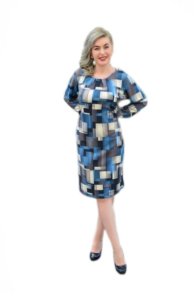 Rochie de toamna cu model de patratele,D&J Exclusive, Albastru