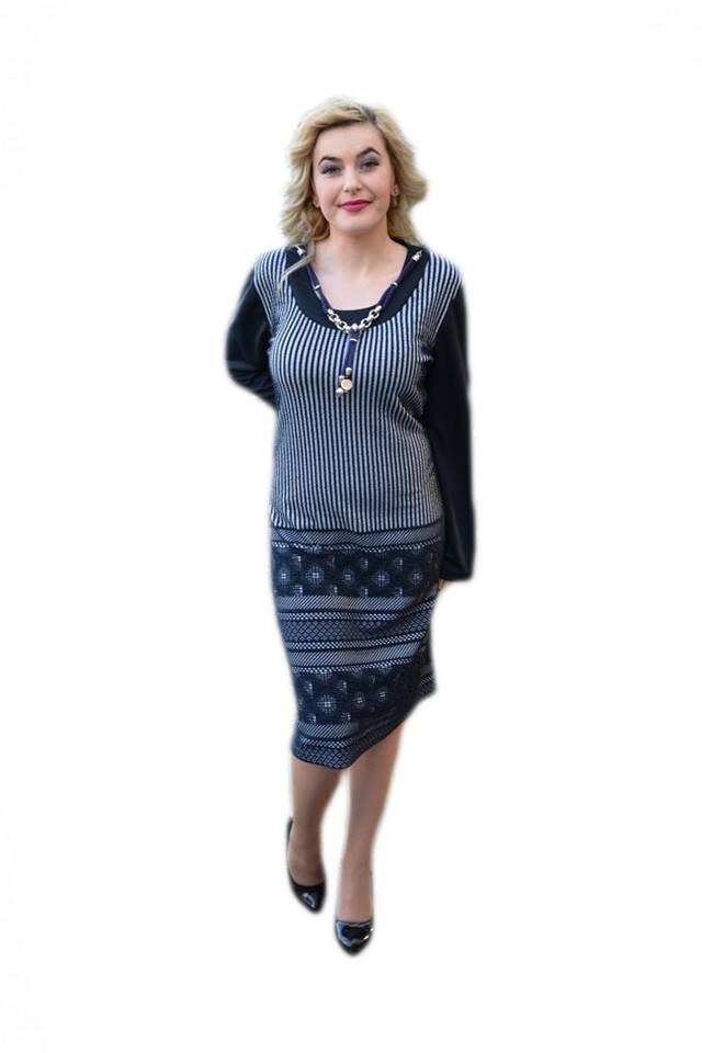 Rochie casual, cu dungi subtiri albe si colier,D&J Exclusive, Albastru marin