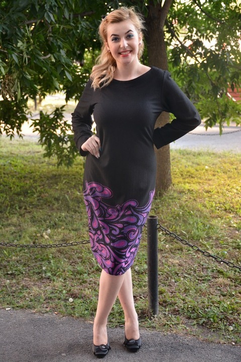 Rochie de zi cu imprimeu in partea de jos,D&J Exclusive,Negru-mov, 46 EU