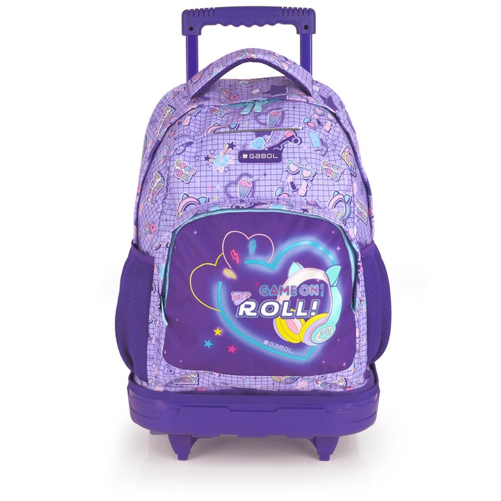 Раница с колелца Gabol Funny, С едно отделение, Водоотблъскваща материя, 34 х 46 х 20 см, Лилава
