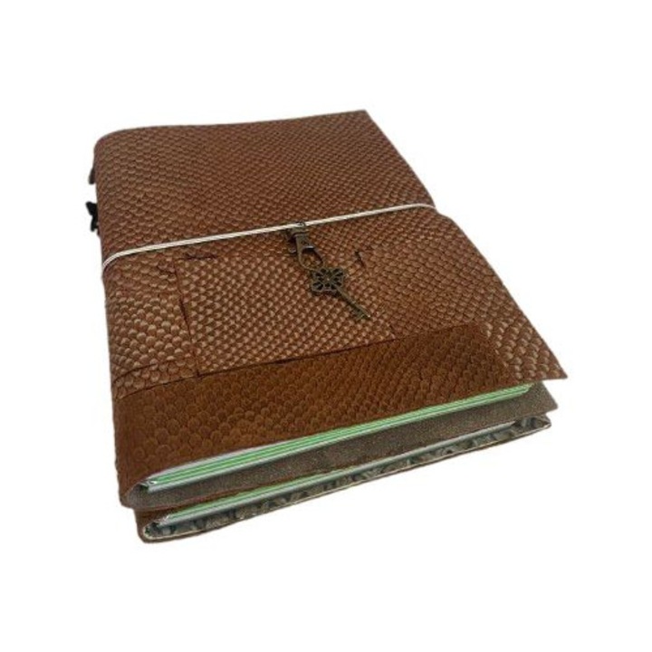 Agenda SimplyTexGoGlobal, Reincarcabila, Piele Piton, Culoare Caramel, 170x240mm