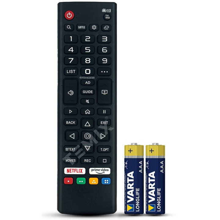 Telecomanda compatibila NEI Smart, 40NE6800, 43NE6800, 50NE6800, 55NE6800, 58NE6800, 70NE6800, AKB76037001, butoane dedicate Netflix, PrimeVideo, TEMIX®, baterii incluse