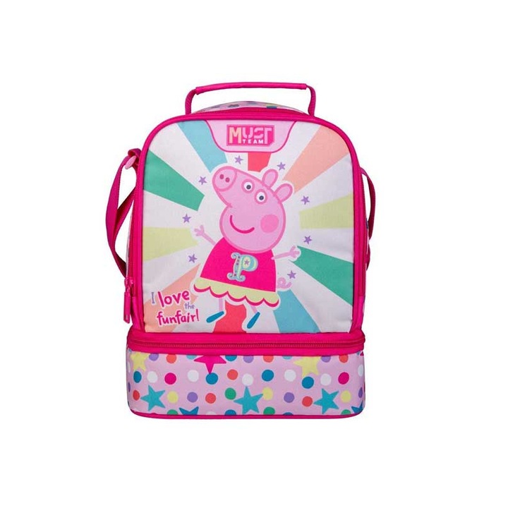 Ghiozdan isothermal Peppa Pig I Love Funfair, 2 compartimente, 22x16x28cm, 7L, polyester