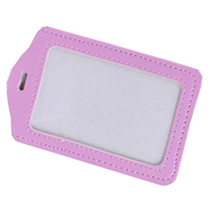 Suport vertical pentru carduri de identitate, piele PU, roz, 1 bucata