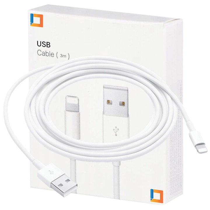 Cablu USB pentru iPhone 3m, Co2, incarcare rapida, culoare maro