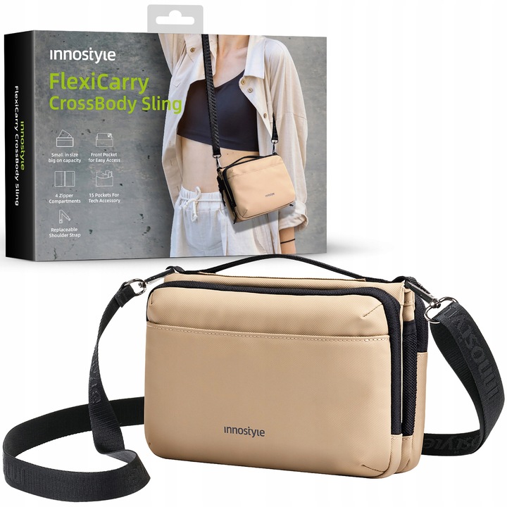 Innostyle FlexiCarry vízálló sporttáska, 2 literes, bézs színű, méretei 23x16x4cm