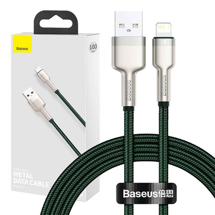 Cablu USB Lightning Baseus, 2.4A, 1m, verde inchis/argintiu