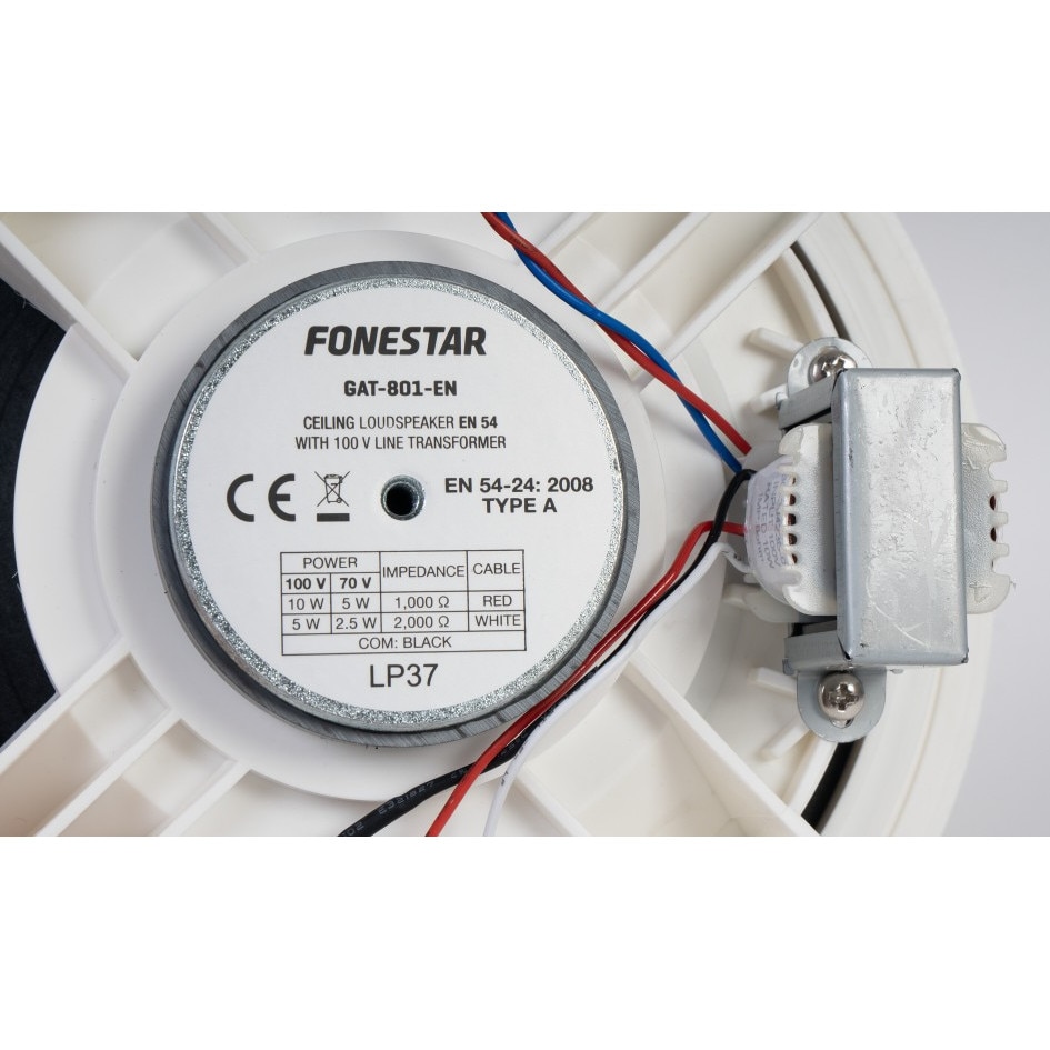 Boxa incorporabila rotunda, Fonestar, 8'', 100 V, alb, putere 10 W RMS, adancime 106 mm