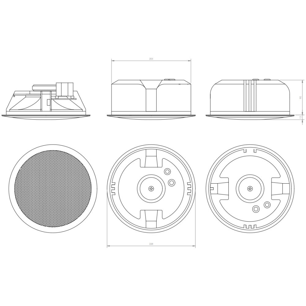 Boxa incorporabila rotunda, Fonestar, 8'', 100 V, alb, putere 10 W RMS, adancime 106 mm