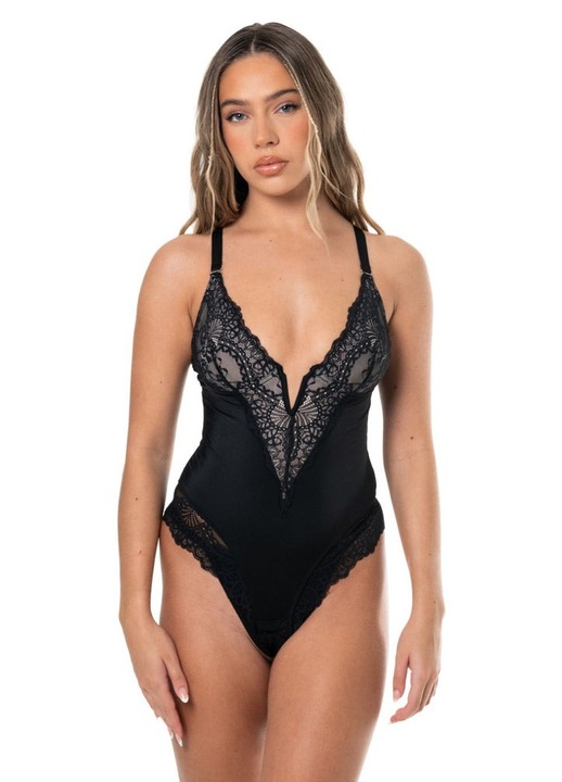 Body modelator Heyshape, decolteu in V, sutien Powermesh, negru, nylon, L INTL