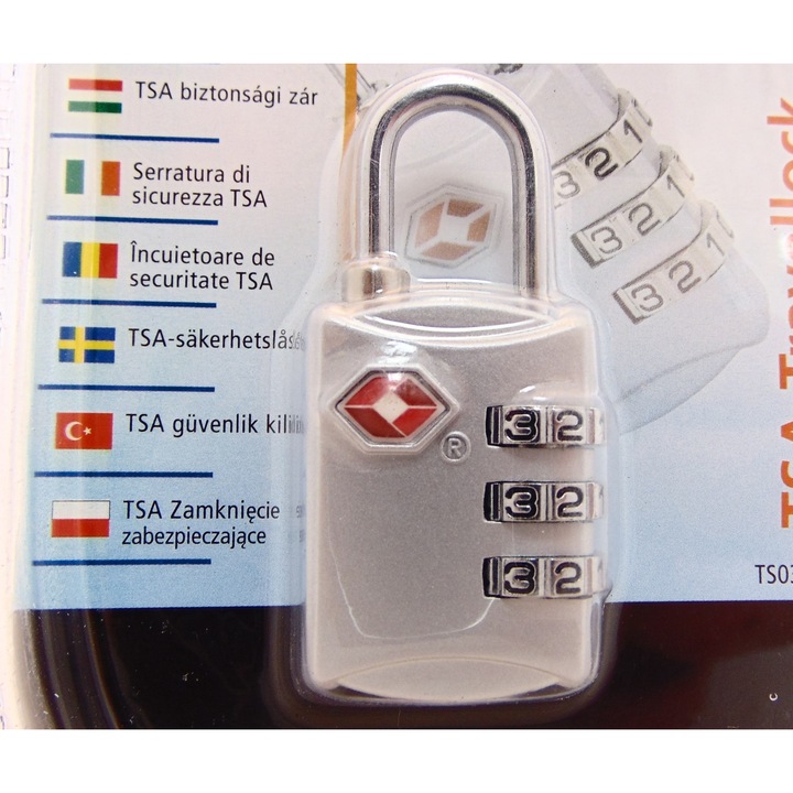 Lacat pentru bagaje Travel Safe, TSA TS0321, combinatie cu 3 cifre, alb