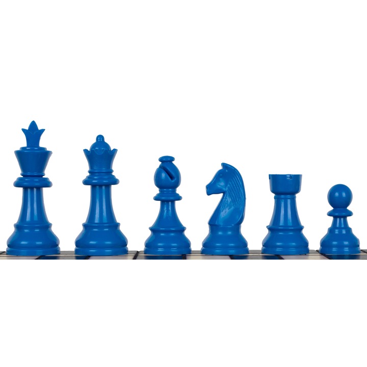 Комплект от 6 шахматни фигури Staunton, Sunrise Chess & Games, 16 броя, Пластмаса, Височина на царя 95 мм, Син