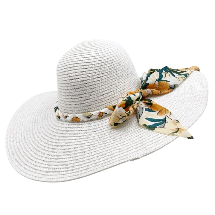 Palarie de soare, PRAVALIA CU SURPRIZE, YASMINE, paie, alb