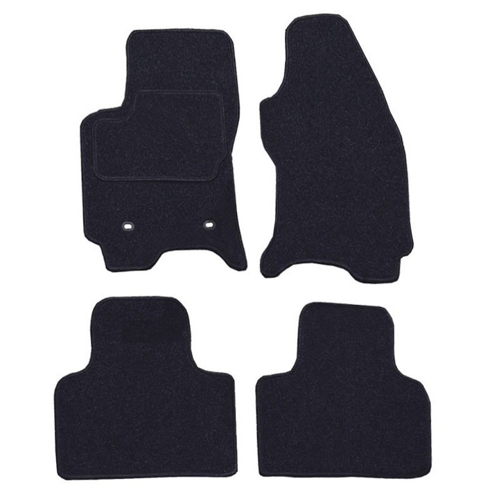 Autószőnyeg készlet, Ford, Mondeo MK3, 2000-2007, 4 darabos, Ovális, Távolság 25 cm, Szín: matt fekete, A szett tartalma: 2 első szőnyeg, 2 hátsó szőnyeg, Anyag: velúr