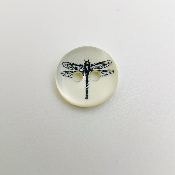 Set 10 nasturi libelula, 2 Gauri, 11.25mm, Alb/Negru