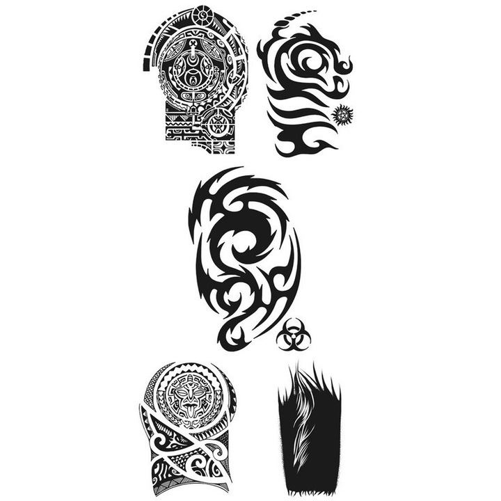 Set 5 tatuaje temporare pentru barbati si femei, negru, impermeabile