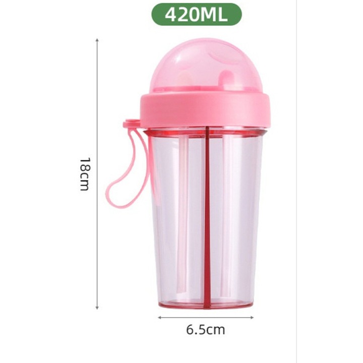 Két italos pohár, 450 ml, két szívószállal, polikarbonát, rózsaszín