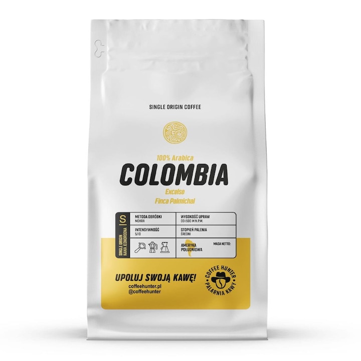 Cafea Colombia Excelso Finca Palmichal 1000g, arome de ciocolata cu lapte si fructe tropicale
