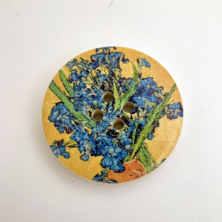 Set 6 nasturi decorativi, Lemn, 30mm, 4 Gauri, Multicolor