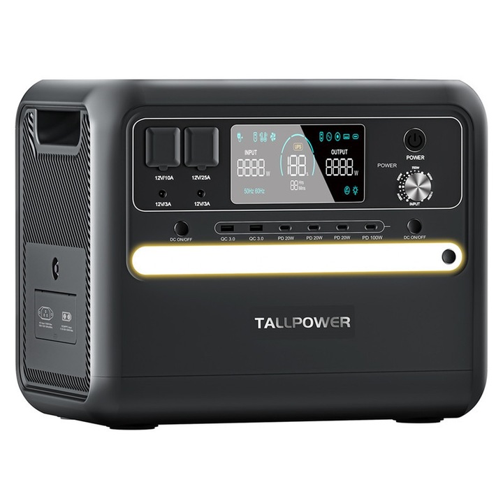Statie de energie portabila, TALLPOWER V2400, 2160Wh, 2400W, 13 porturi, UPS, negru